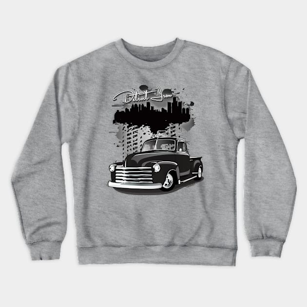 1948 Black Chevy Pickup Truck Detroit Iron Crewneck Sweatshirt by RPM-ART